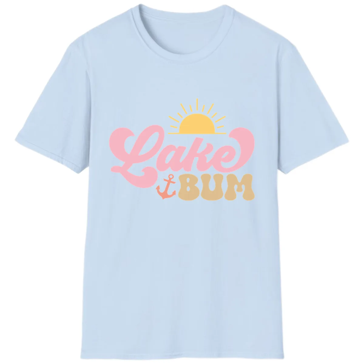 Lake Bum Retro Sun and Anchor T-Shirt in Light Blue