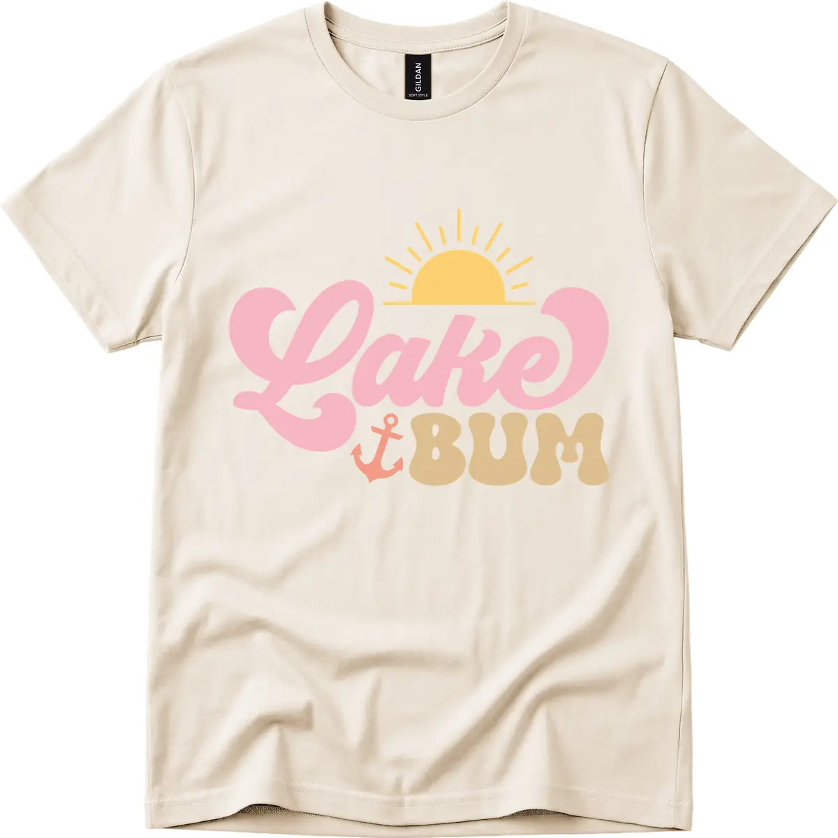 Lake Bum Retro Sun and Anchor T-Shirt in Natural