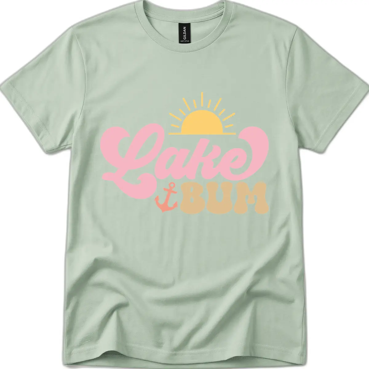 Lake Bum Retro Sun and Anchor T-Shirt in Sage