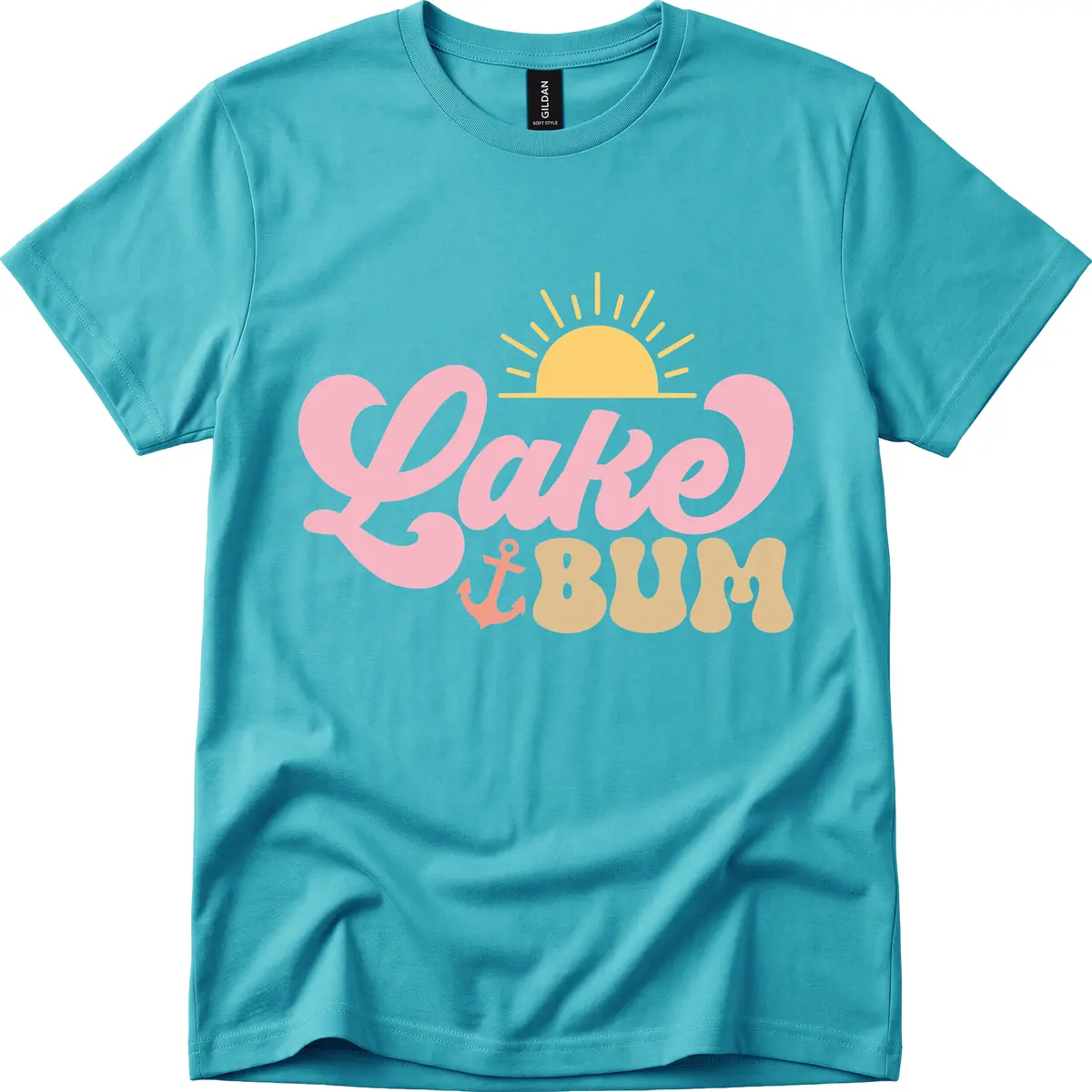 Lake Bum Retro Sun and Anchor T-Shirt in Tropical Blue
