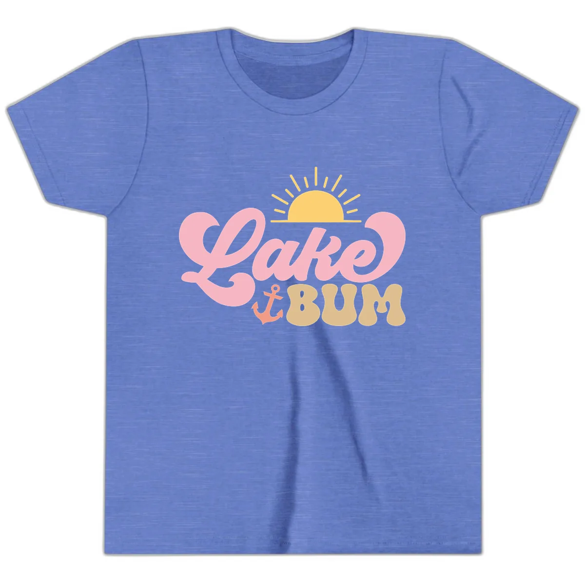 Lake Bum Retro Sun and Anchor Youth T-Shirt in Heather Columbia Blue
