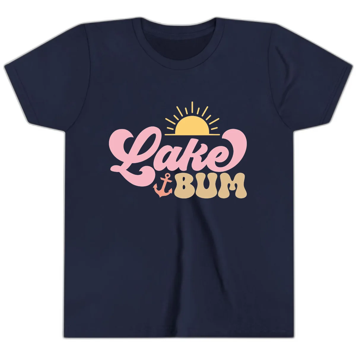 Lake Bum Retro Sun and Anchor Youth T-Shirt in Navy