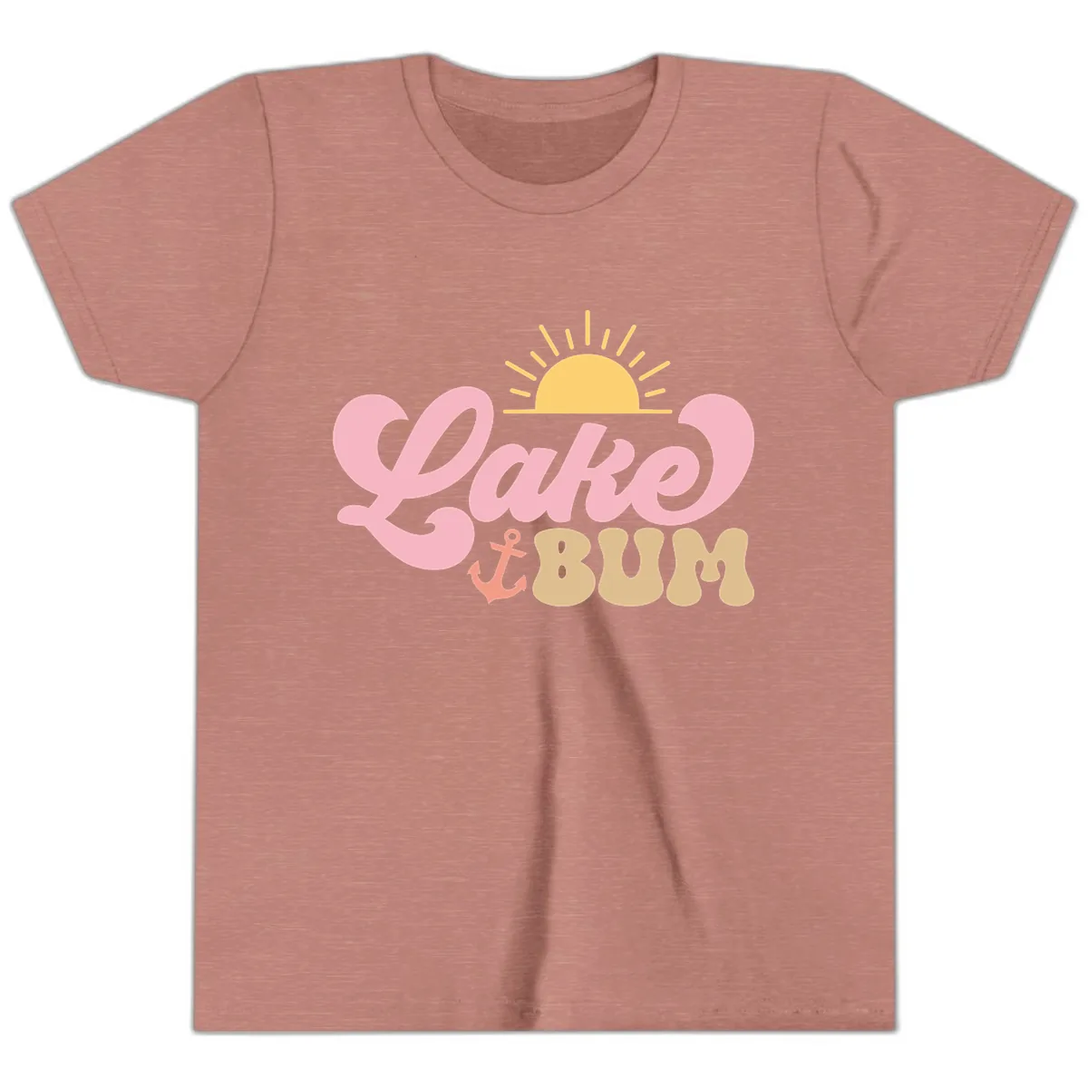 Lake Bum Retro Sun and Anchor Youth T-Shirt in Heather Mauve