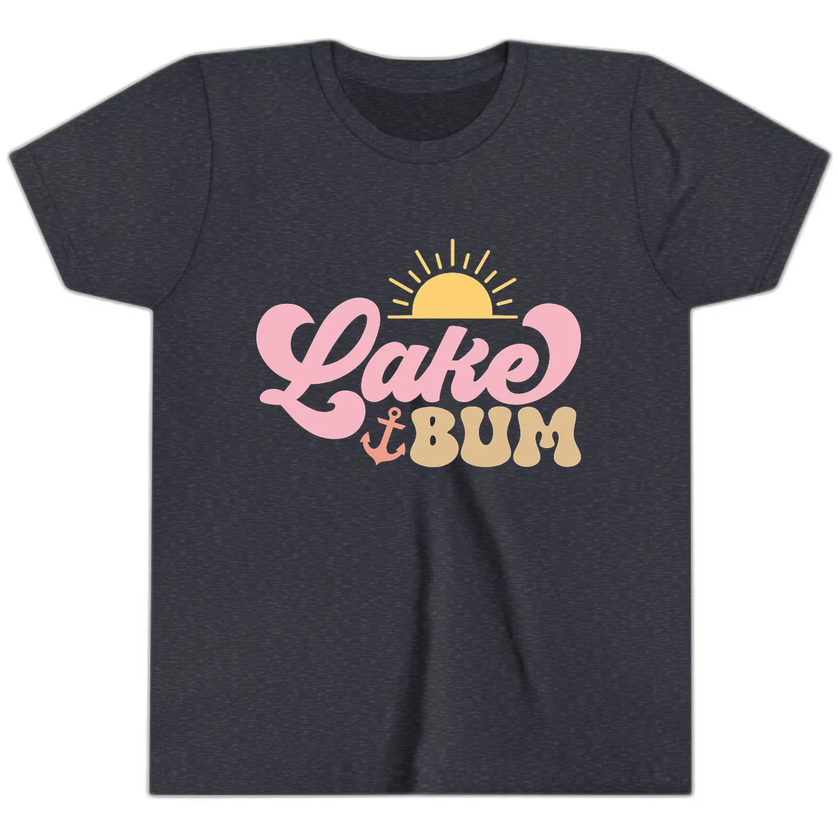 Lake Bum Retro Sun and Anchor Youth T-Shirt in Heather Navy