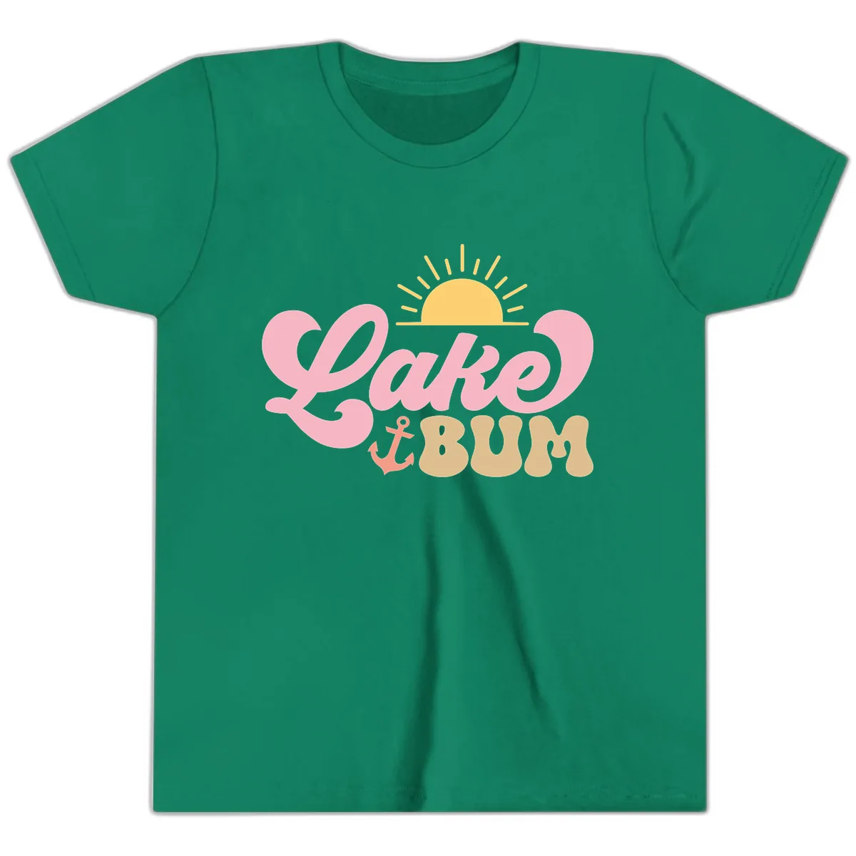Lake Bum Retro Sun and Anchor Youth T-Shirt in Kelly