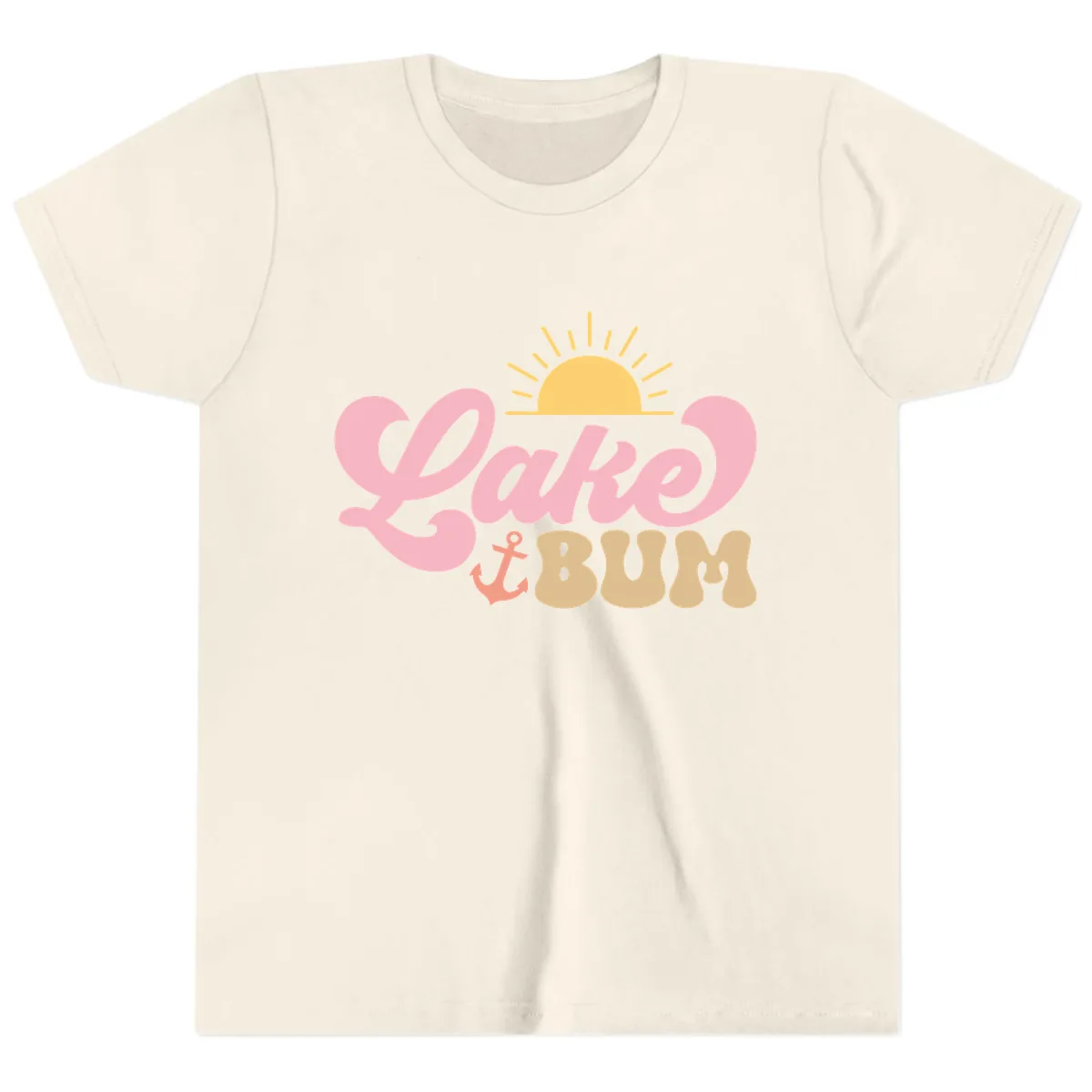 Lake Bum Retro Sun and Anchor Youth T-Shirt in Natural