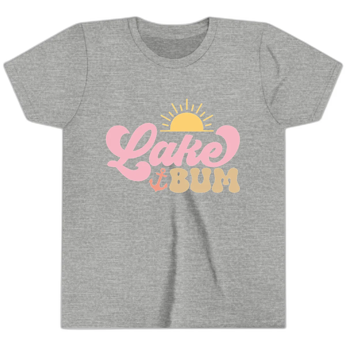 Lake Bum Retro Sun and Anchor Youth T-Shirt in Athletic Heather