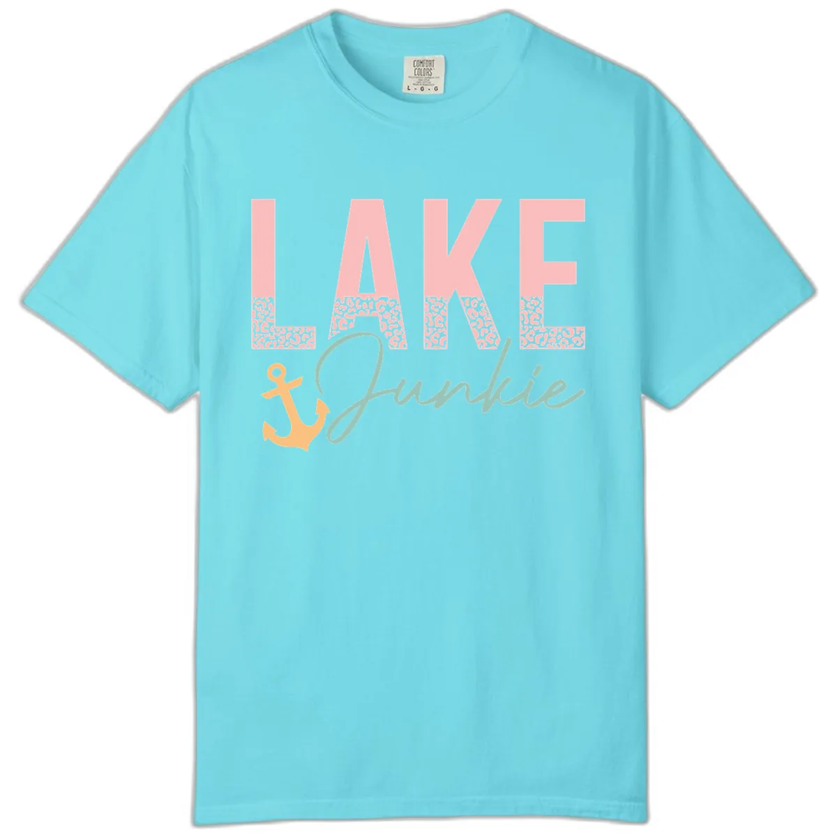 Lake Life Leopard Print Design Comfort Color in Lagoon Blue