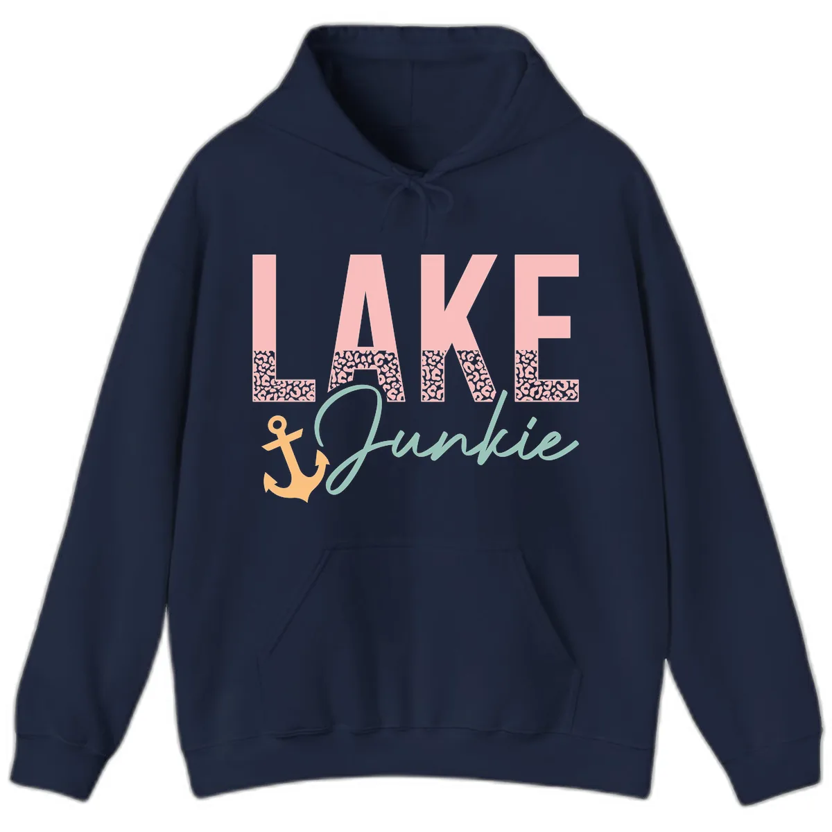Lake Life Leopard Print Design Hoodie in Navy