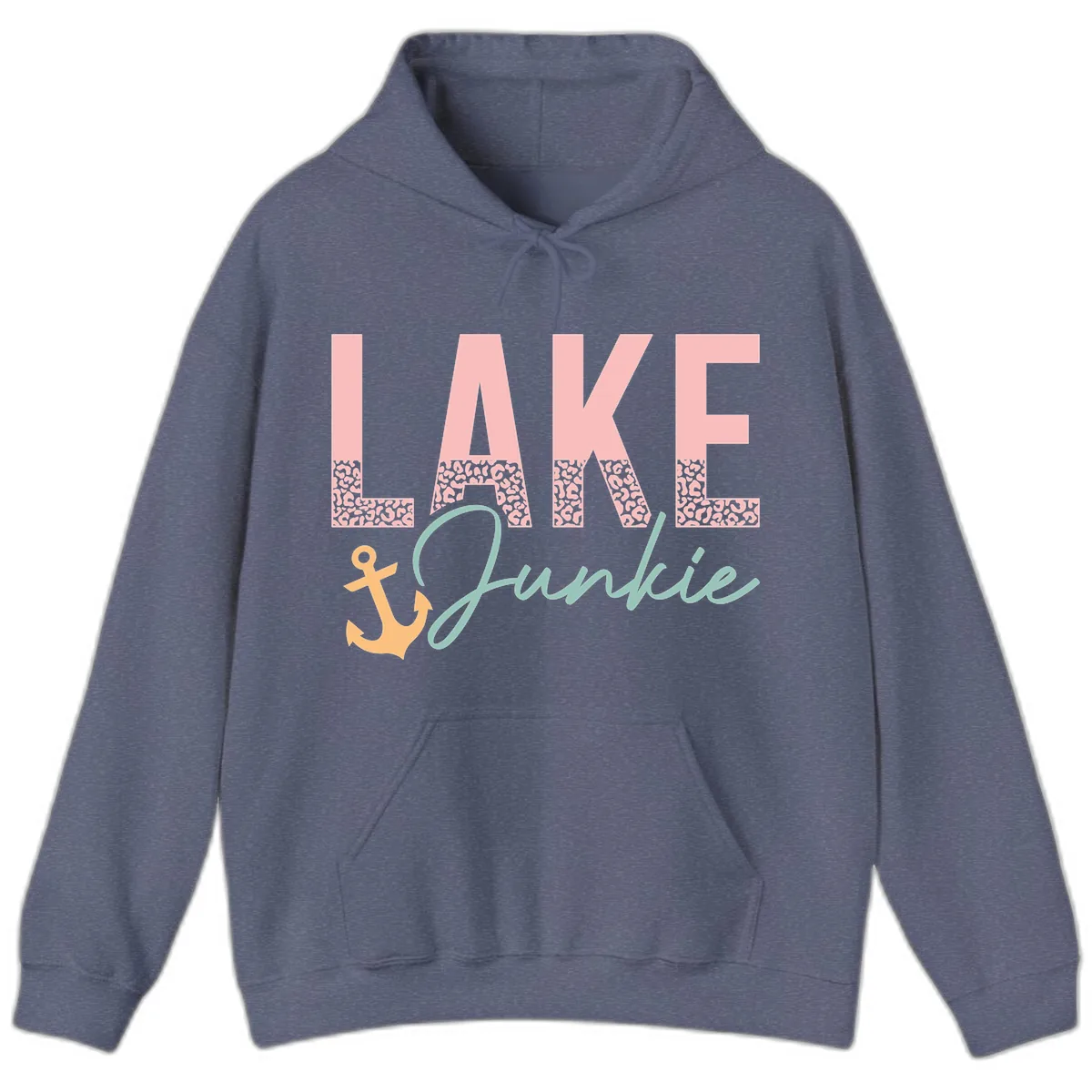 Lake Life Leopard Print Design Hoodie in Heather Navy