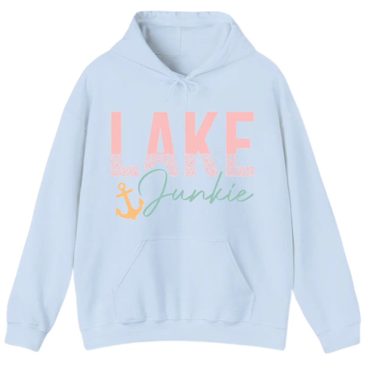Lake Life Leopard Print Design Hoodie in Light Blue