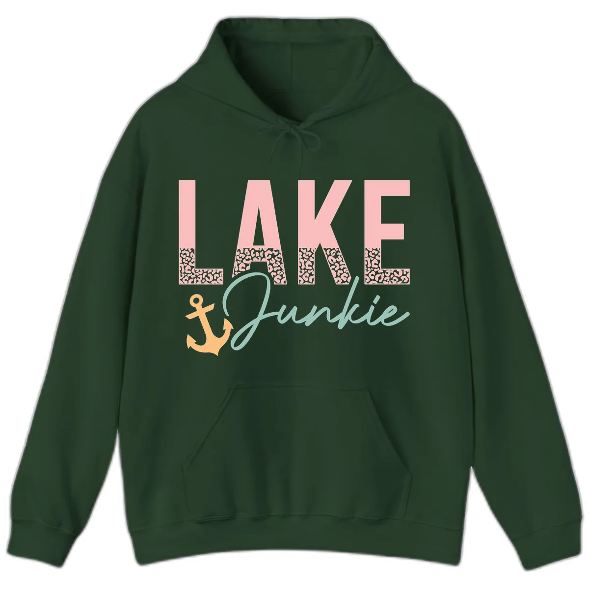Lake Life Leopard Print Design Hoodie in Forest Green