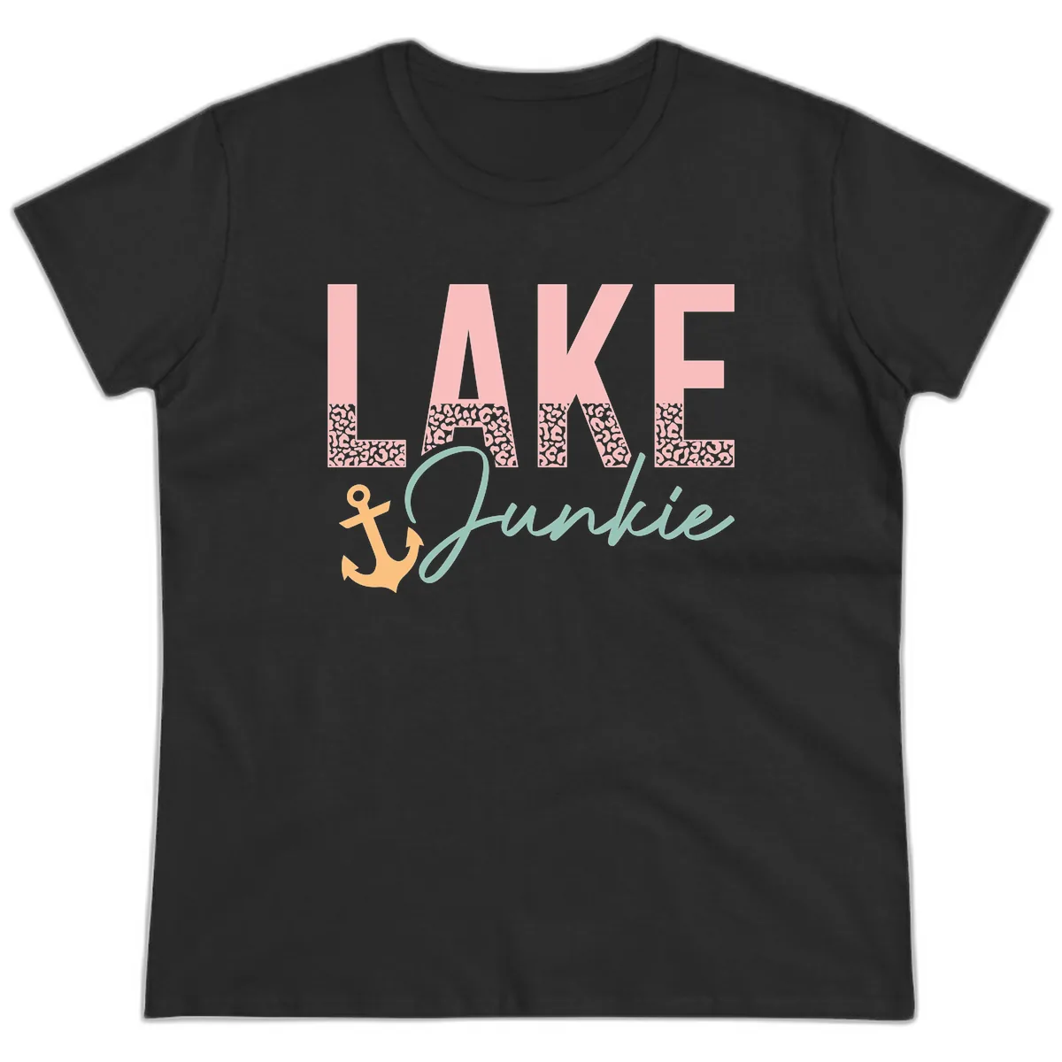 Lake Life Leopard Print Design Ladies Tee in Black
