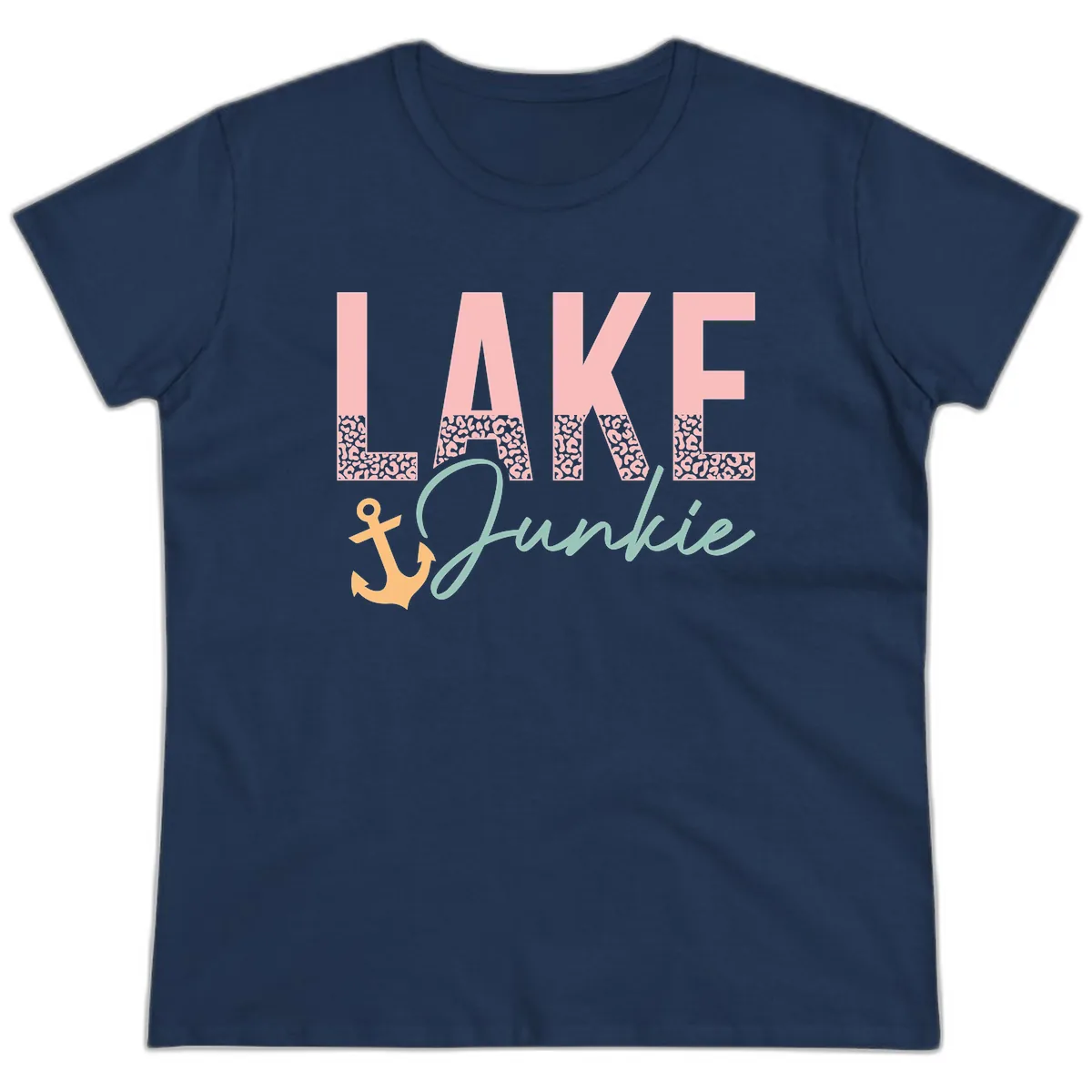 Lake Life Leopard Print Design Ladies Tee in Navy