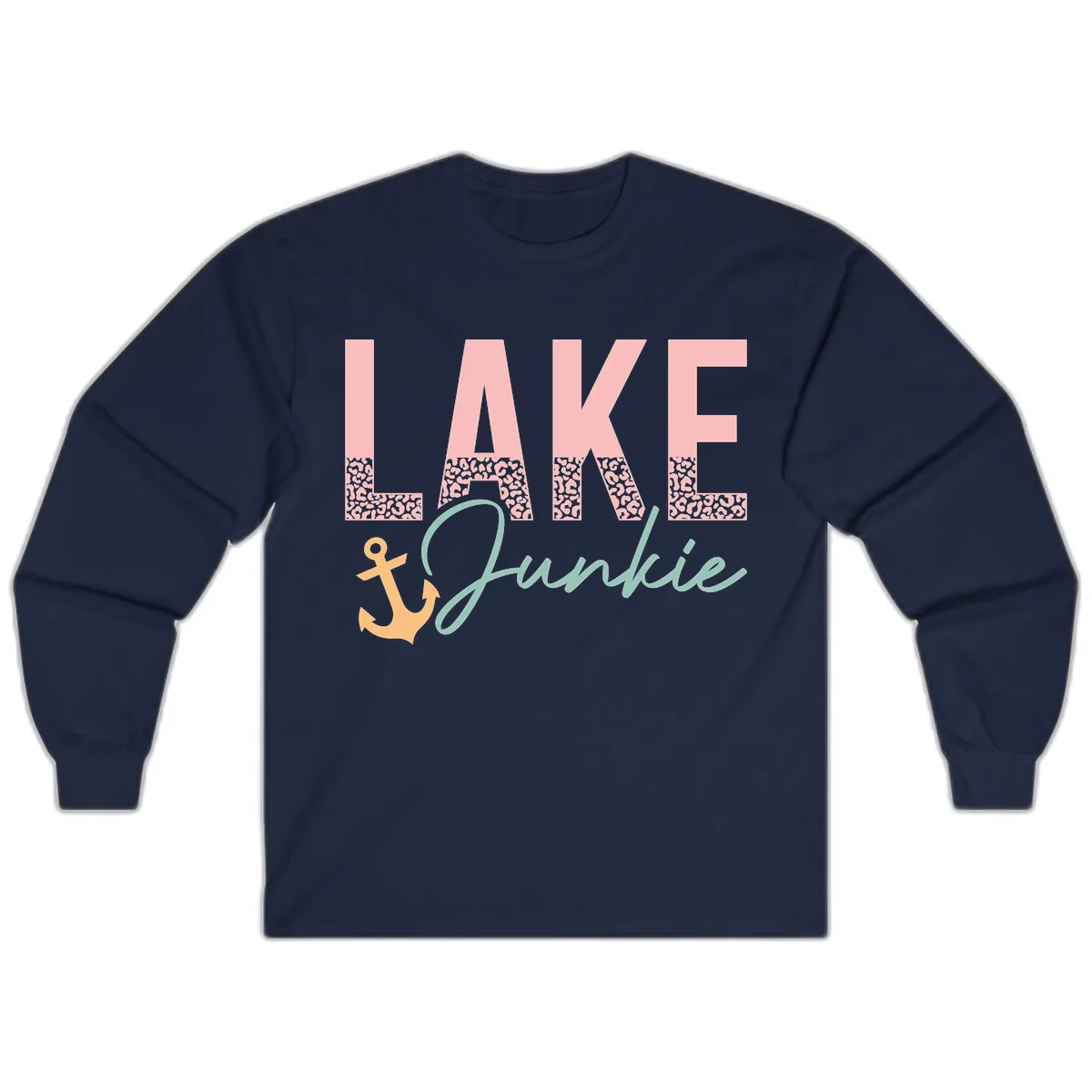 Lake Life Leopard Print Design Long Sleeve in Navy
