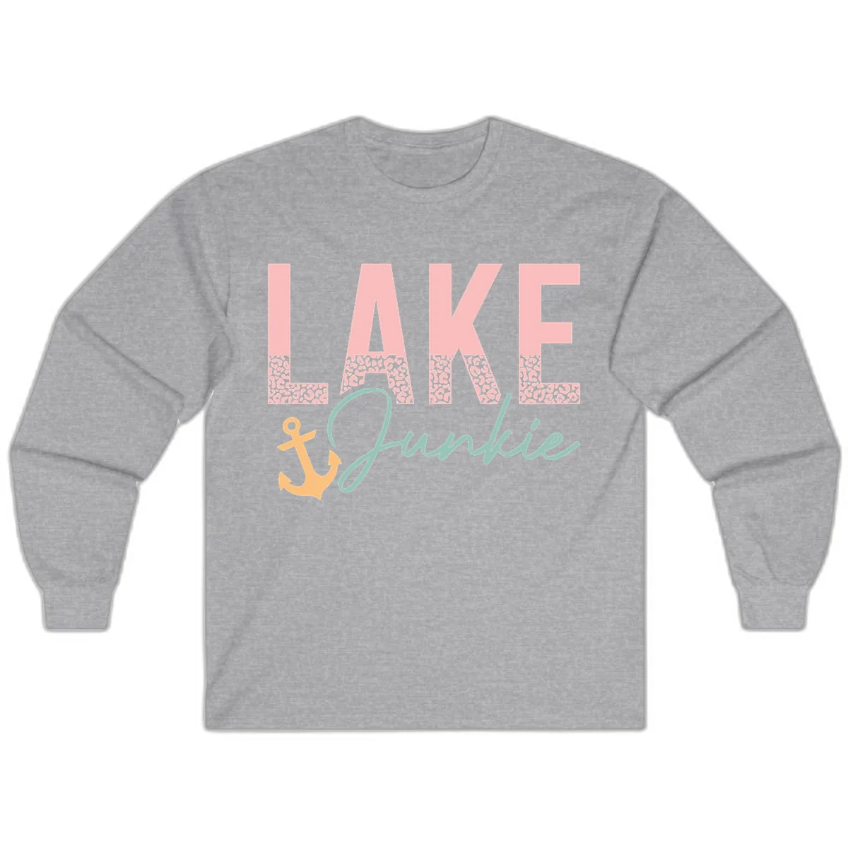 Lake Life Leopard Print Design Long Sleeve in Sport Grey