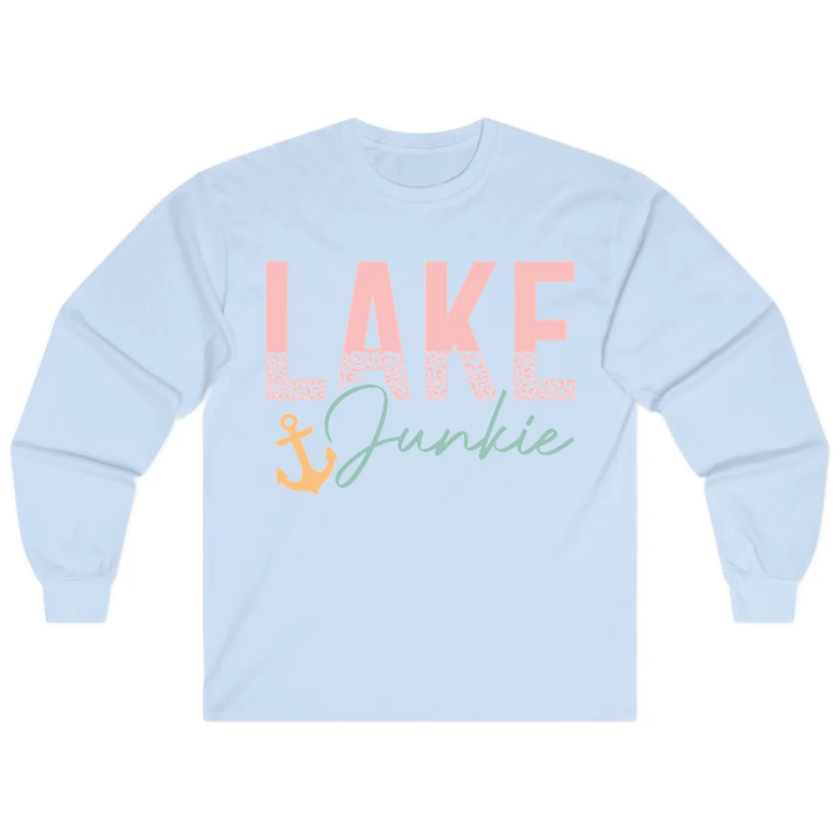 Lake Life Leopard Print Design Long Sleeve in Light Blue