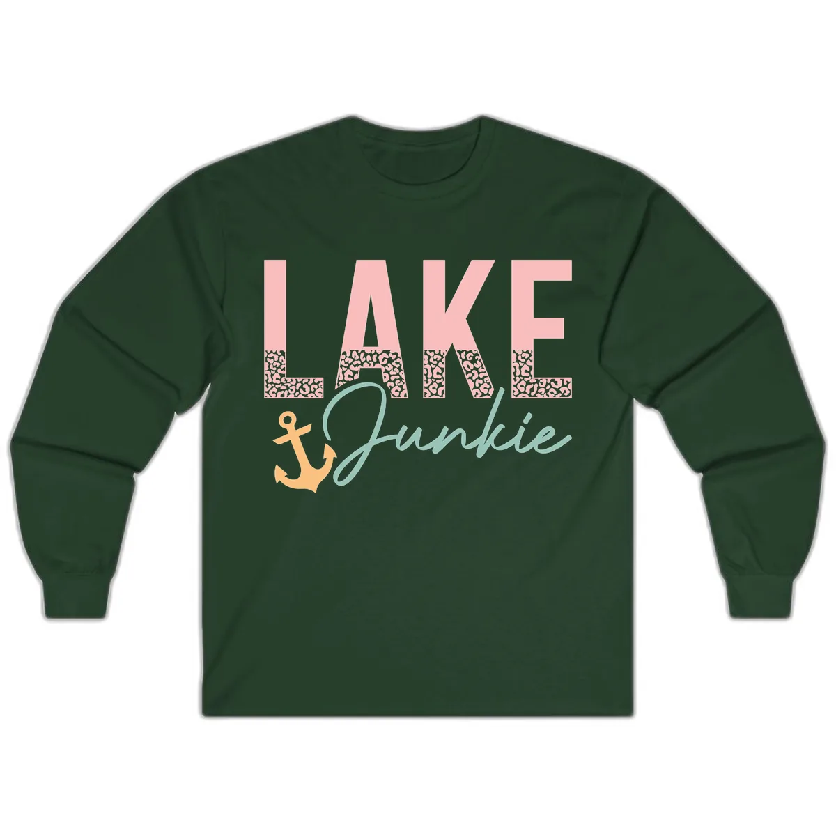 Lake Life Leopard Print Design Long Sleeve in Forest Green