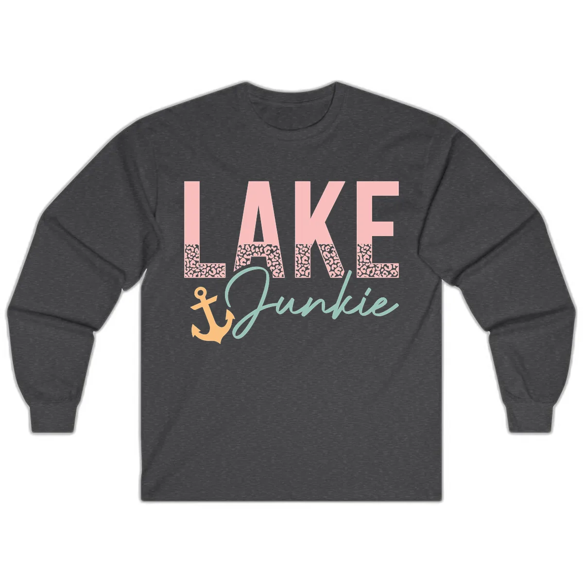 Lake Life Leopard Print Design Long Sleeve in Dark Heather