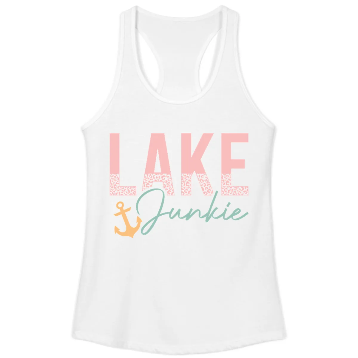 Lake Life Leopard Print Design Ladies Tank in White