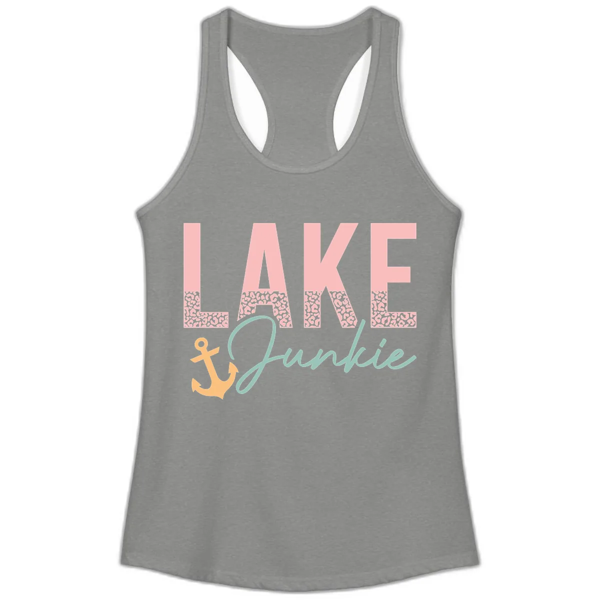Lake Life Leopard Print Design Ladies Tank in Heather Grey
