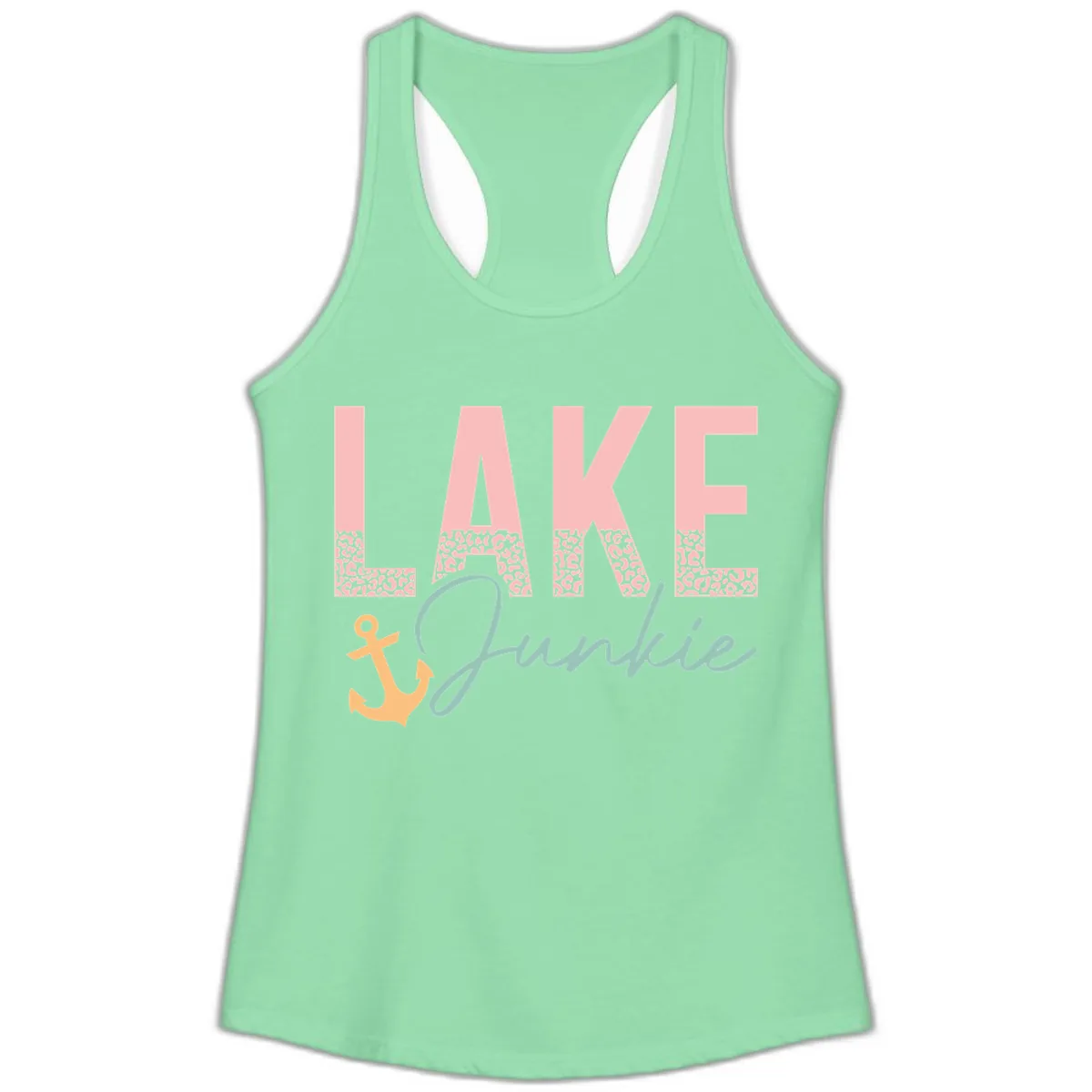 Lake Life Leopard Print Design Ladies Tank in Solid Mint