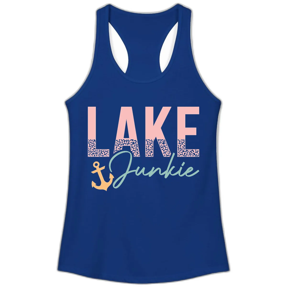 Lake Life Leopard Print Design Ladies Tank in Solid Royal