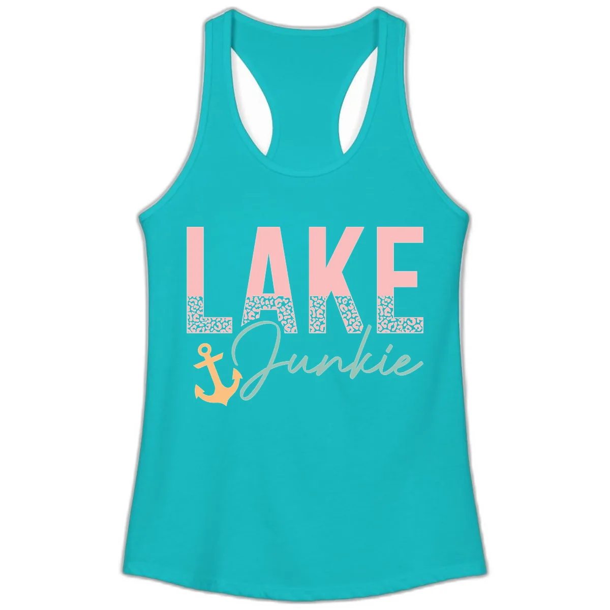 Lake Life Leopard Print Design Ladies Tank in Tahiti Blue