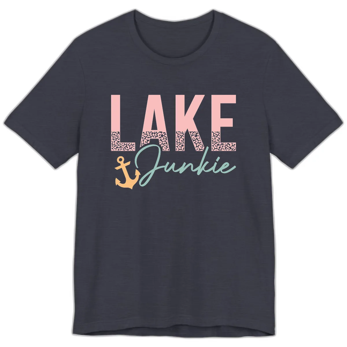 Lake Life Leopard Print Design Premium T-Shirt in Heather Midnight Navy