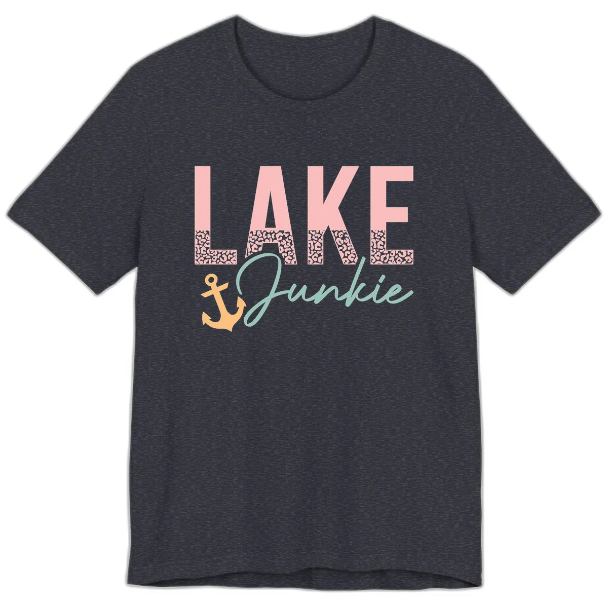 Lake Life Leopard Print Design Premium T-Shirt in Heather Navy