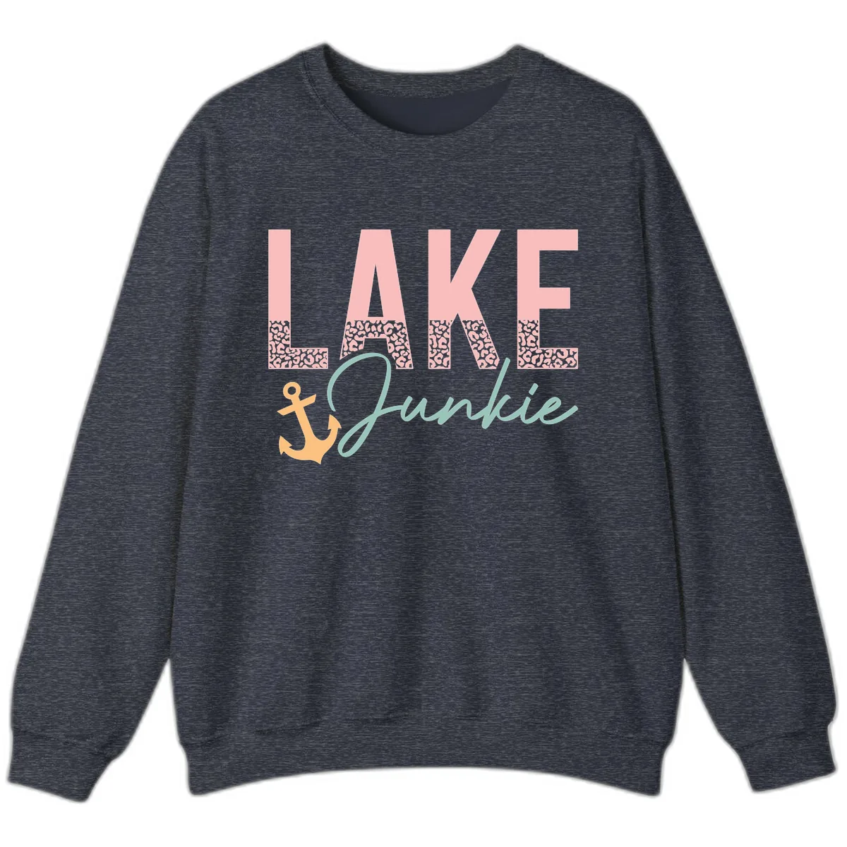Lake Life Leopard Print Design Sweatshirt in Heather Sport Dark Navy
