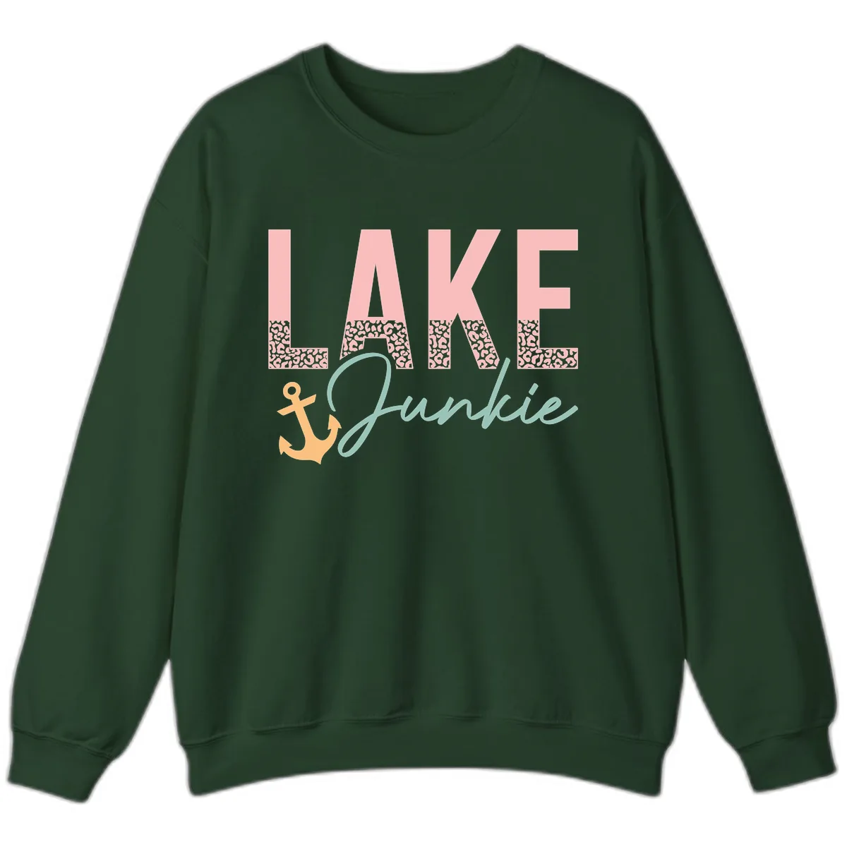 Lake Life Leopard Print Design Sweatshirt in Forest Green