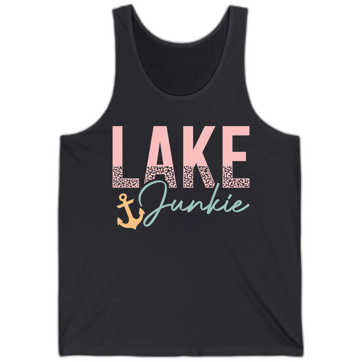Lake Life Leopard Print Design Tank in Dark Grey