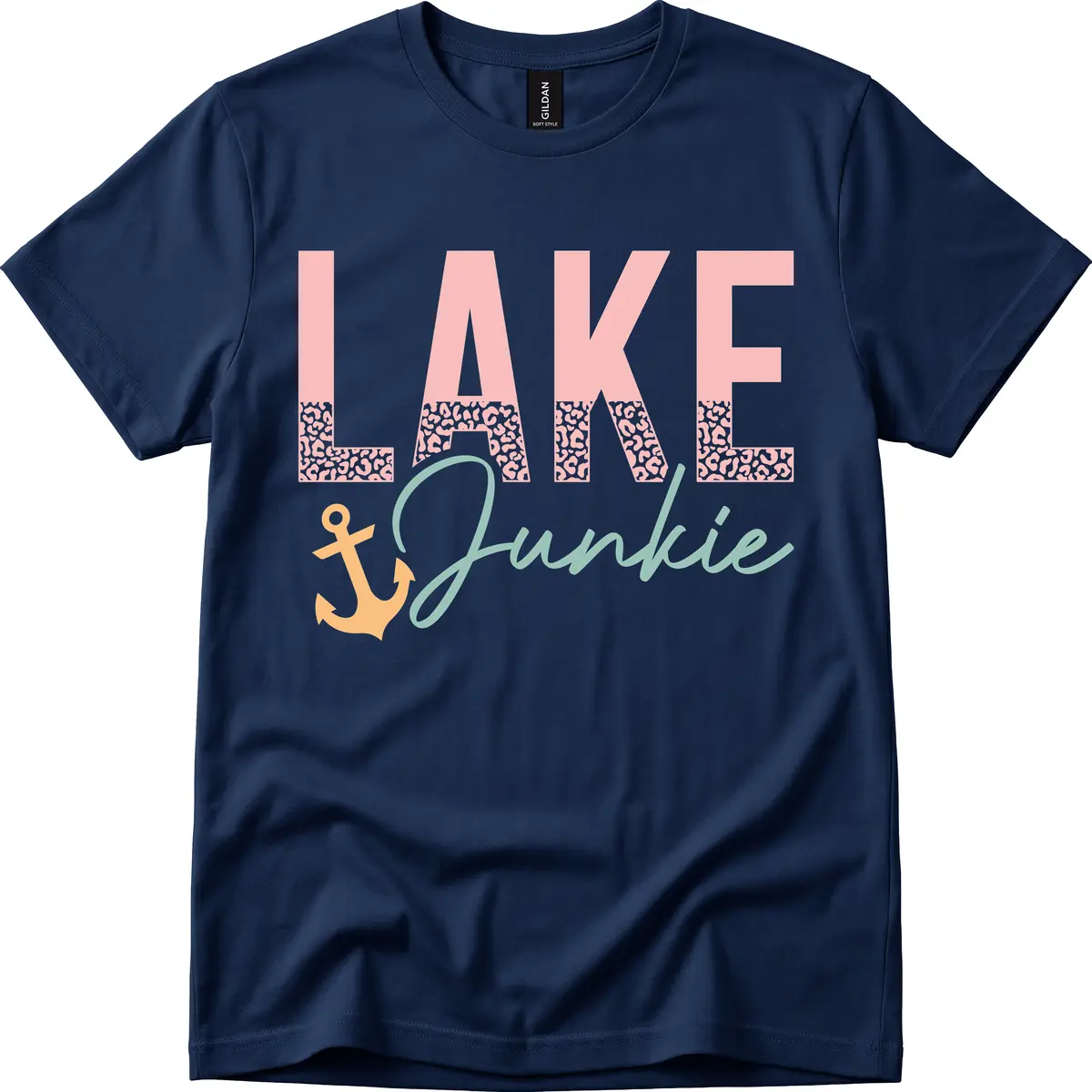 Lake Life Leopard Print Design T-Shirt in Navy