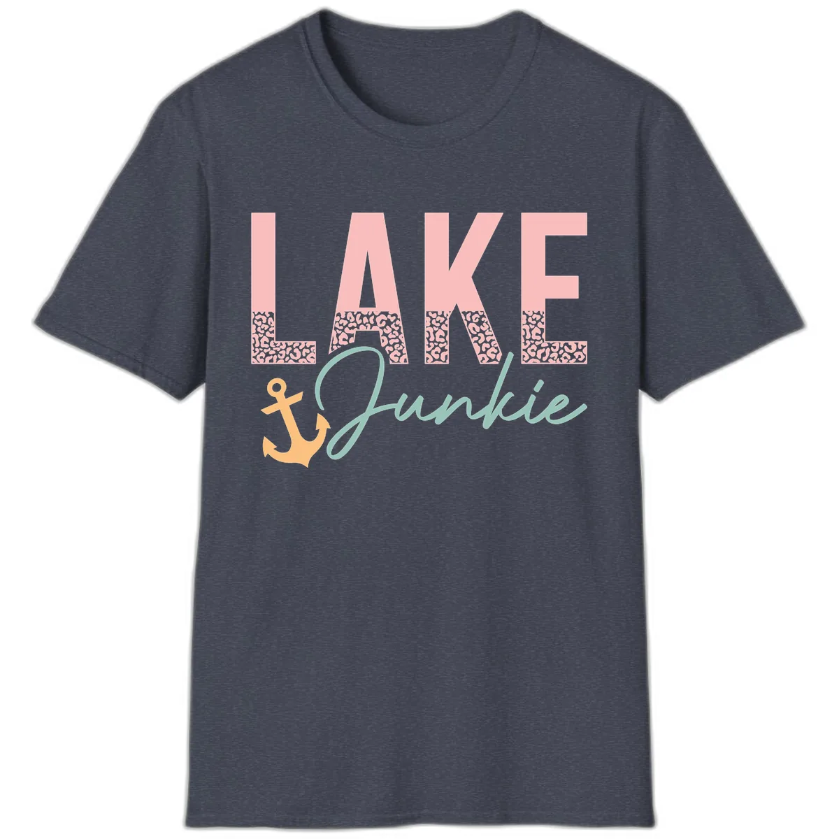 Lake Life Leopard Print Design T-Shirt in Heather Navy