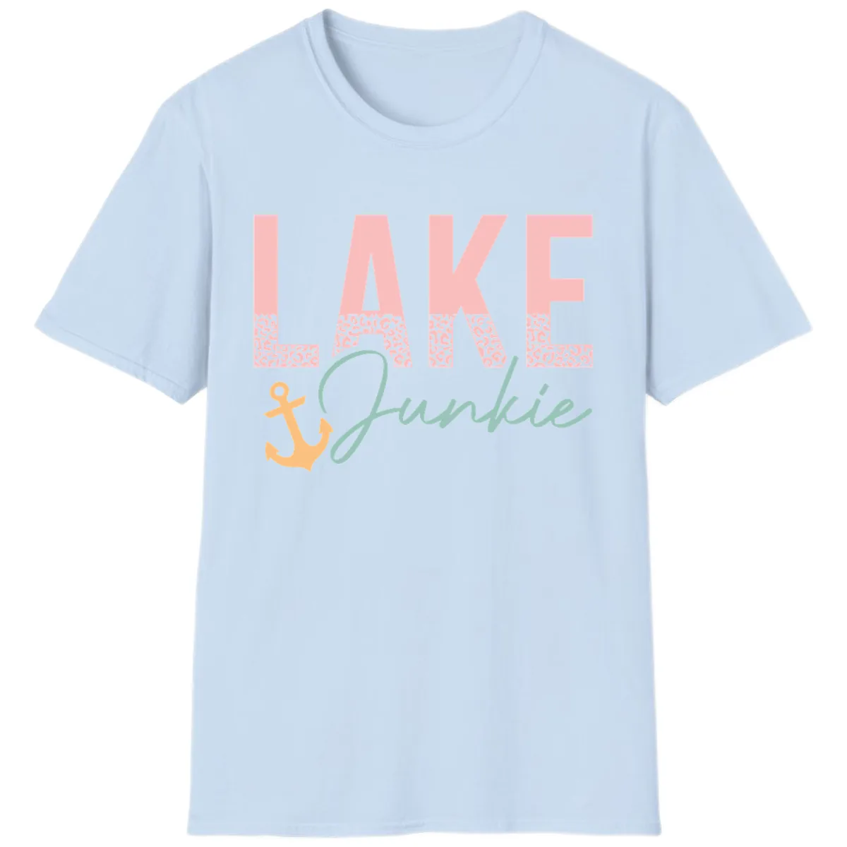 Lake Life Leopard Print Design T-Shirt in Light Blue