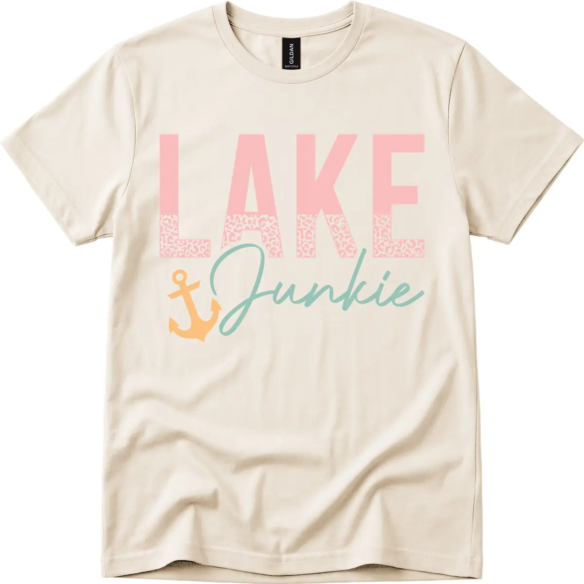 Lake Life Leopard Print Design T-Shirt in Natural