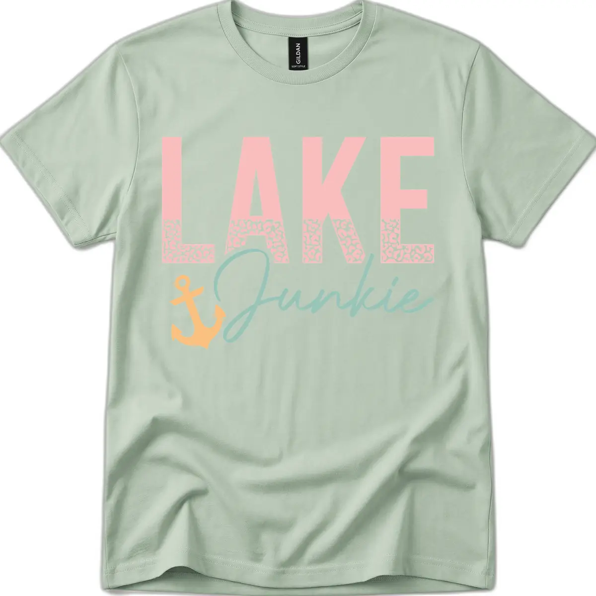 Lake Life Leopard Print Design T-Shirt in Sage