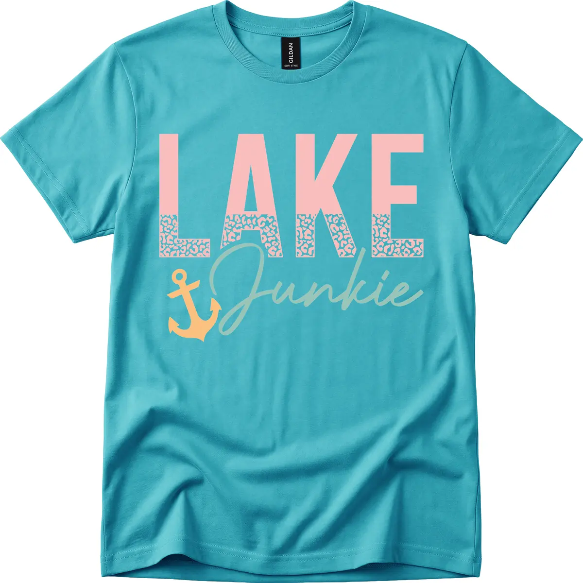 Lake Life Leopard Print Design T-Shirt in Tropical Blue