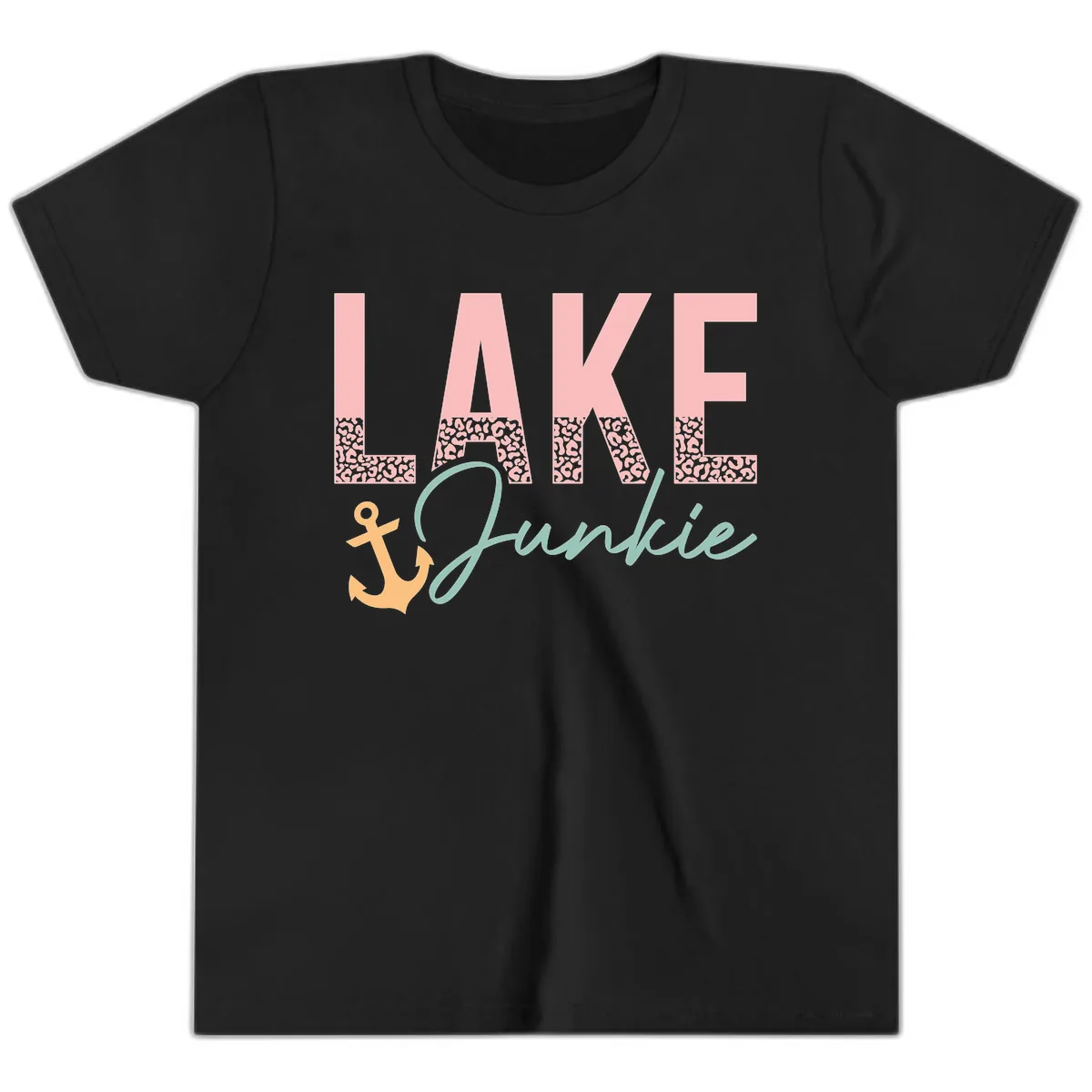 Lake Life Leopard Print Design Youth T-Shirt in Black