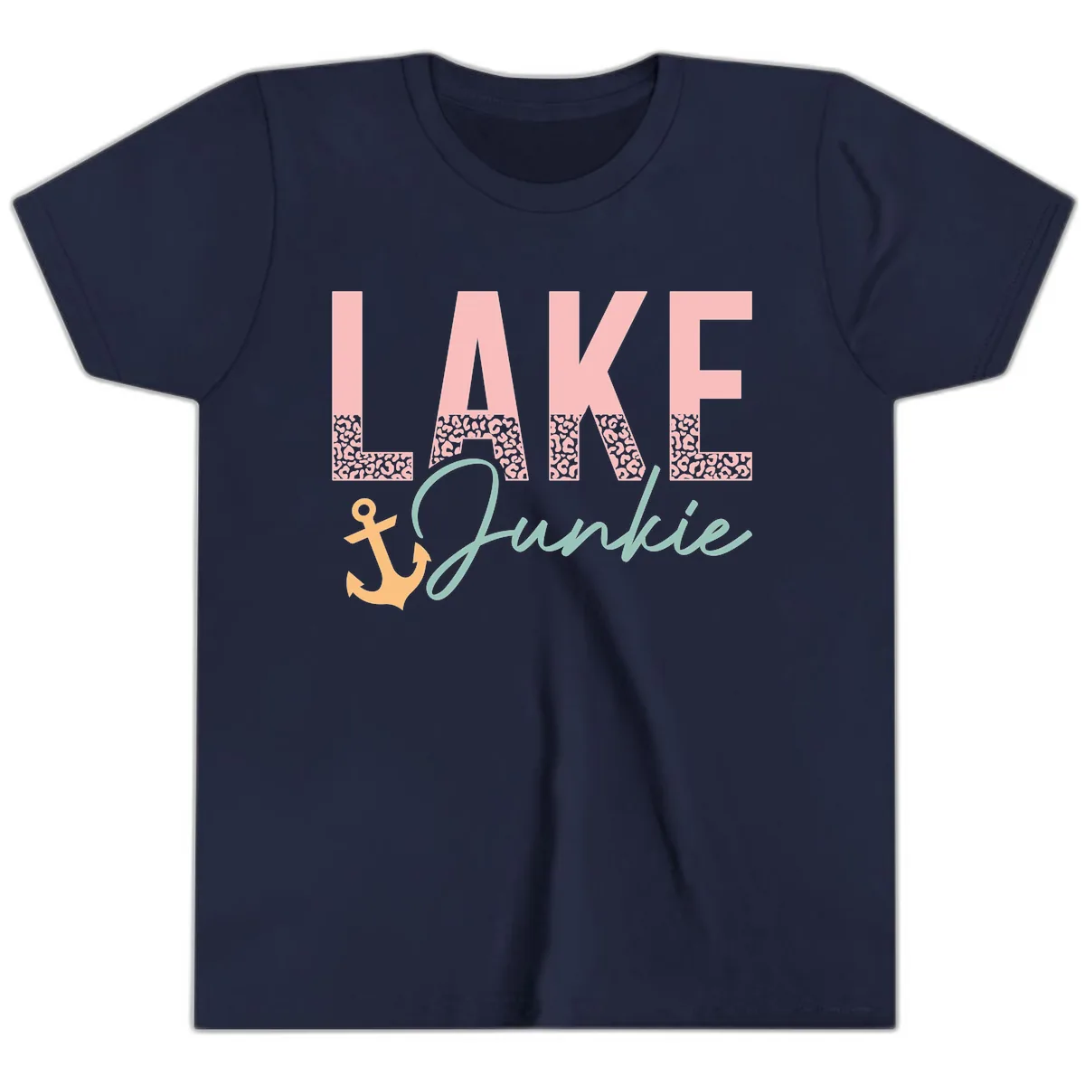Lake Life Leopard Print Design Youth T-Shirt in Navy