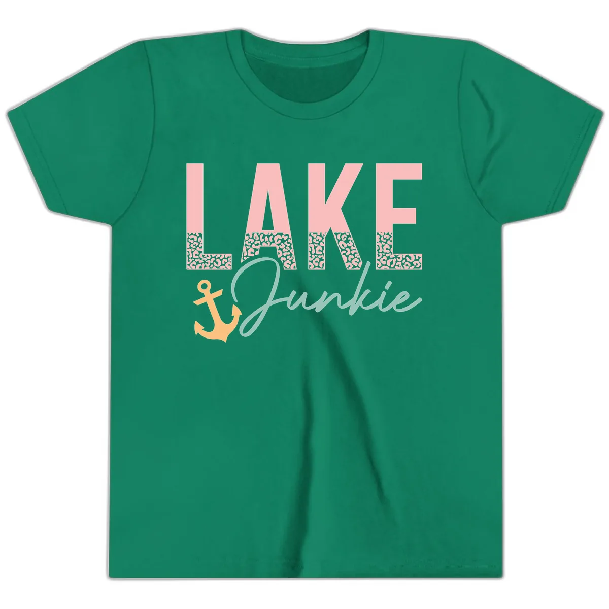 Lake Life Leopard Print Design Youth T-Shirt in Kelly