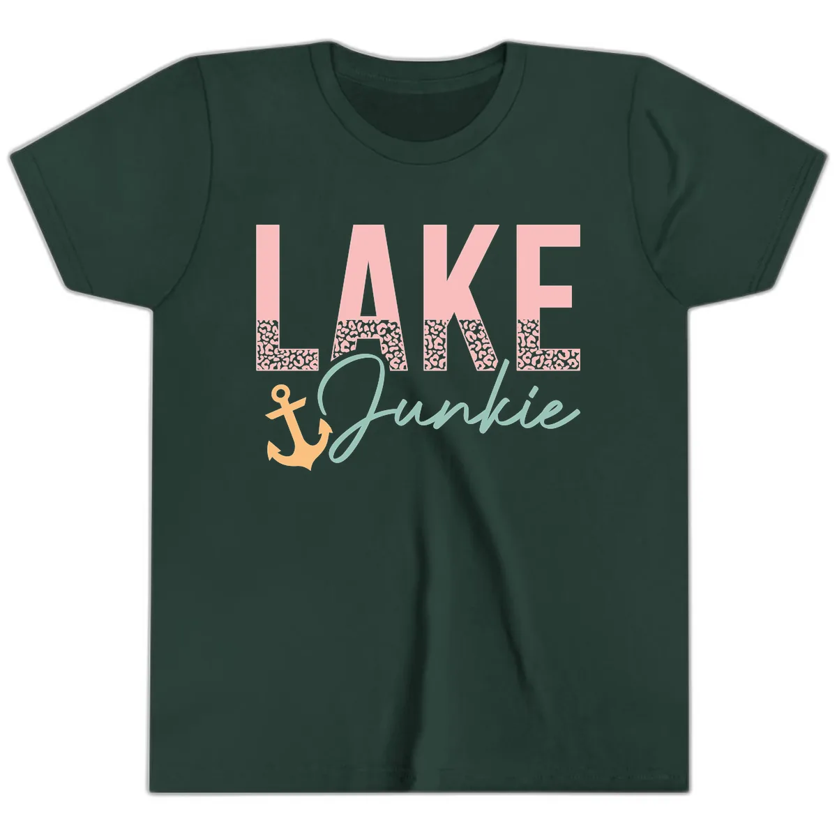 Lake Life Leopard Print Design Youth T-Shirt in Forest