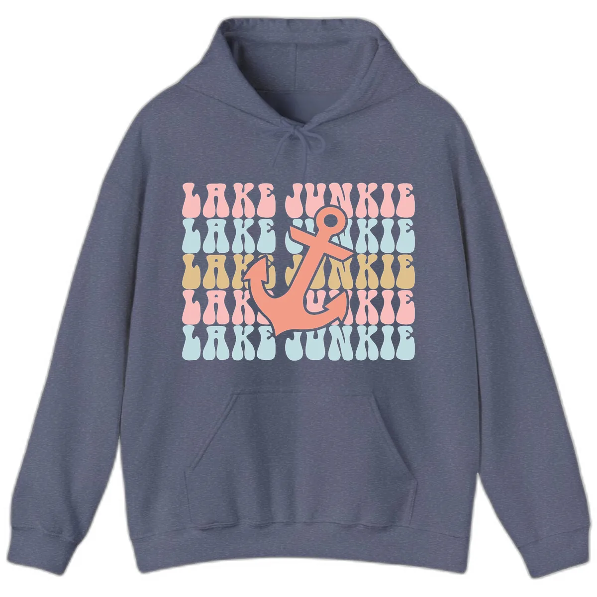 Lake Junkie Retro Anchor Hoodie in Heather Navy