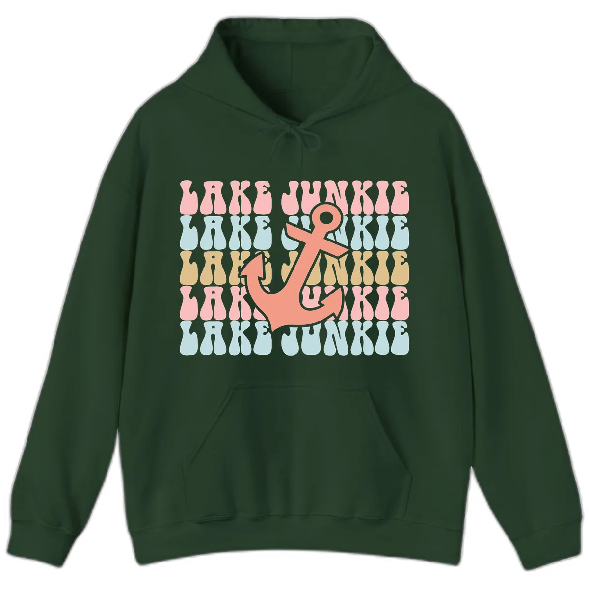 Lake Junkie Retro Anchor Hoodie in Forest Green