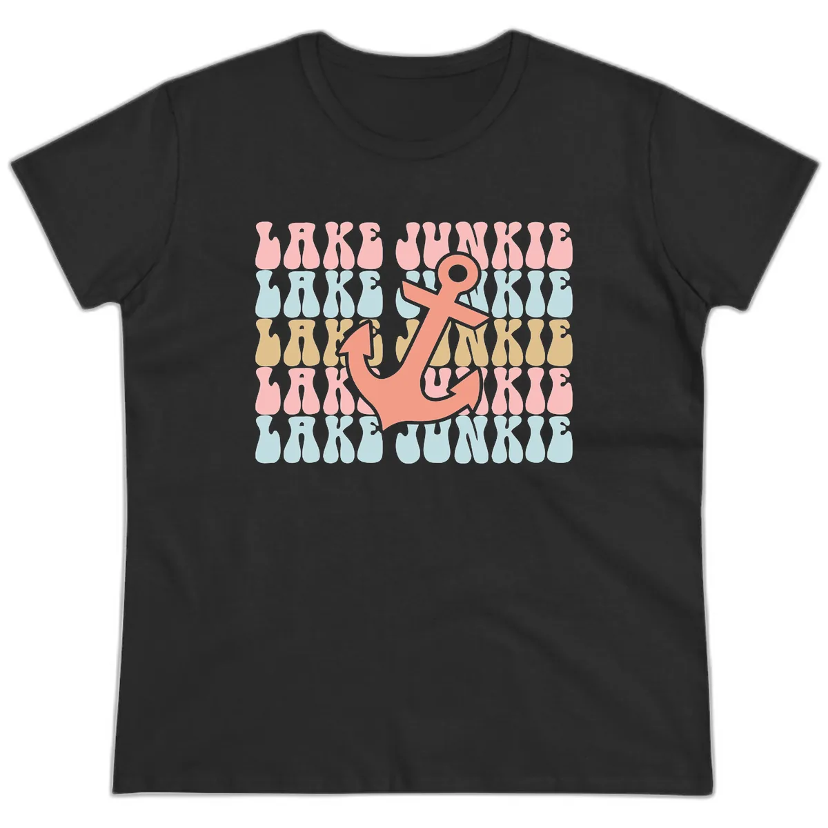 Lake Junkie Retro Anchor Ladies Tee in Black