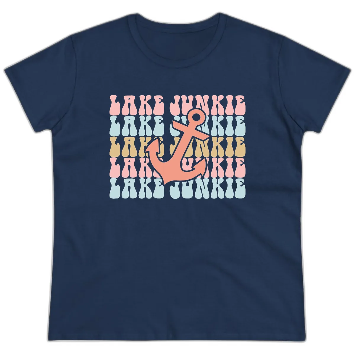 Lake Junkie Retro Anchor Ladies Tee in Navy
