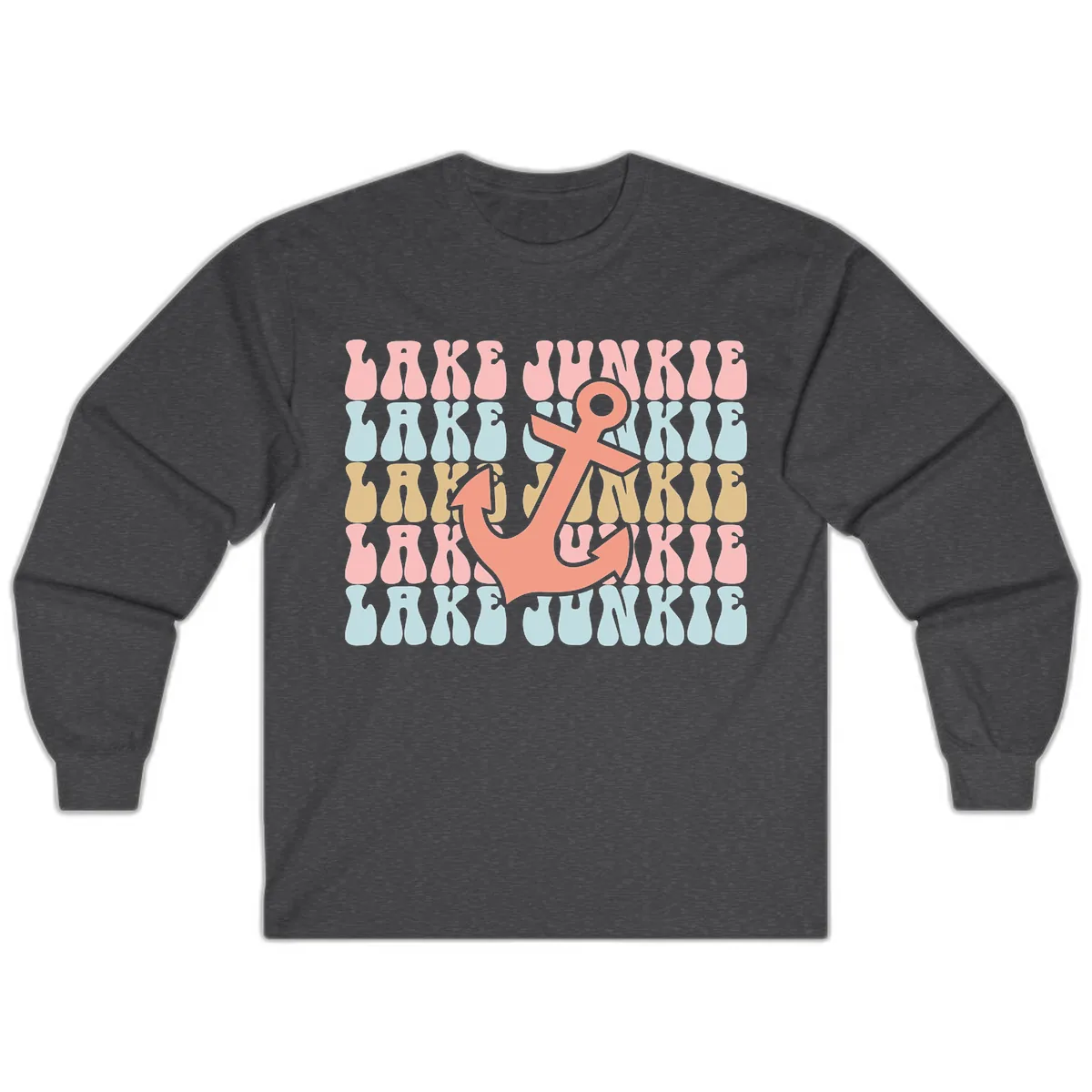Lake Junkie Retro Anchor Long Sleeve in Dark Heather