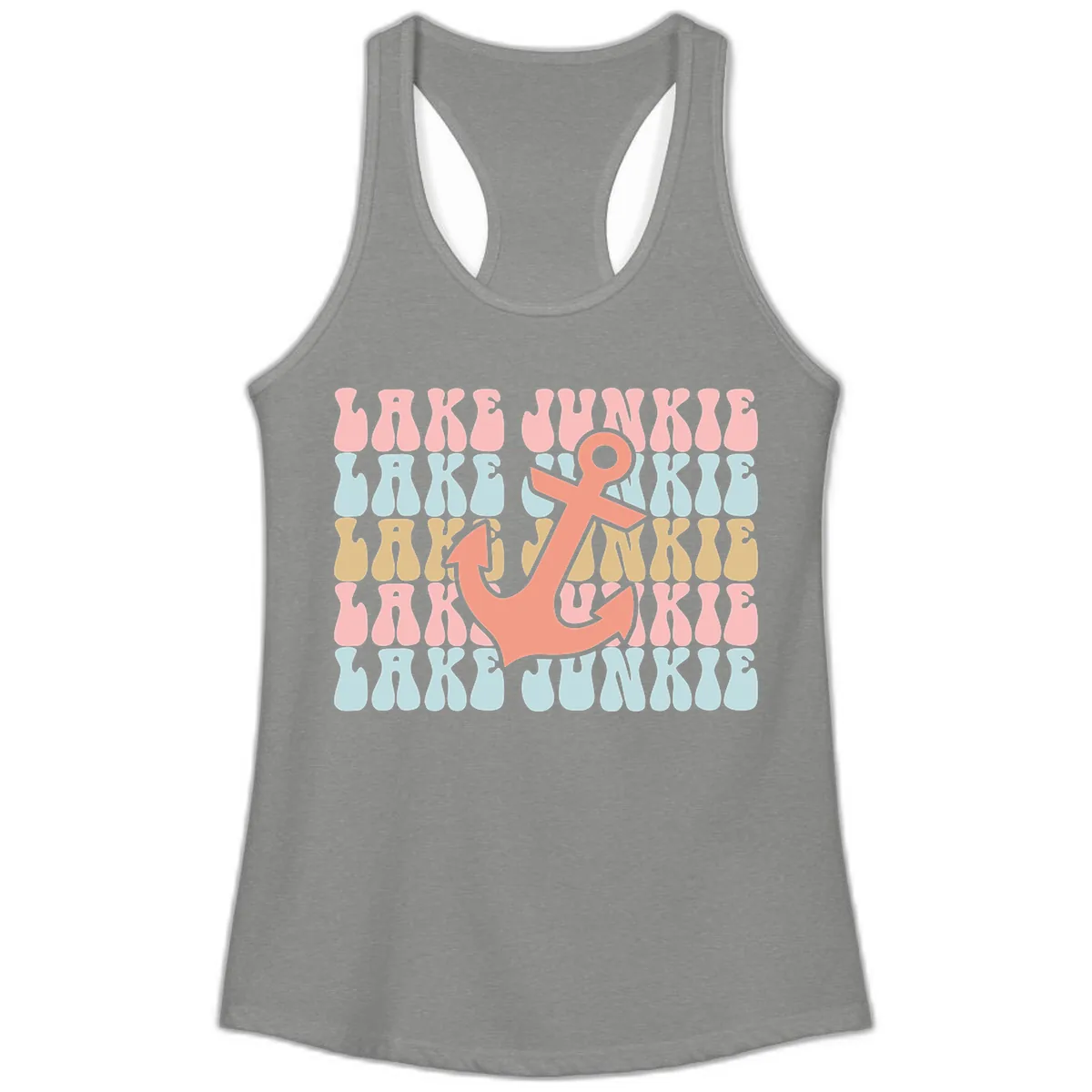 Lake Junkie Retro Anchor Ladies Tank in Heather Grey