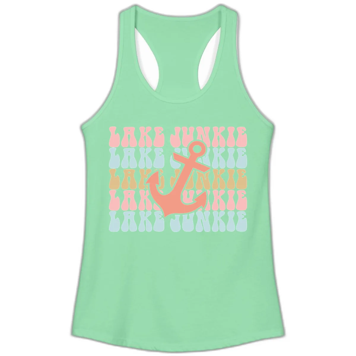 Lake Junkie Retro Anchor Ladies Tank in Solid Mint